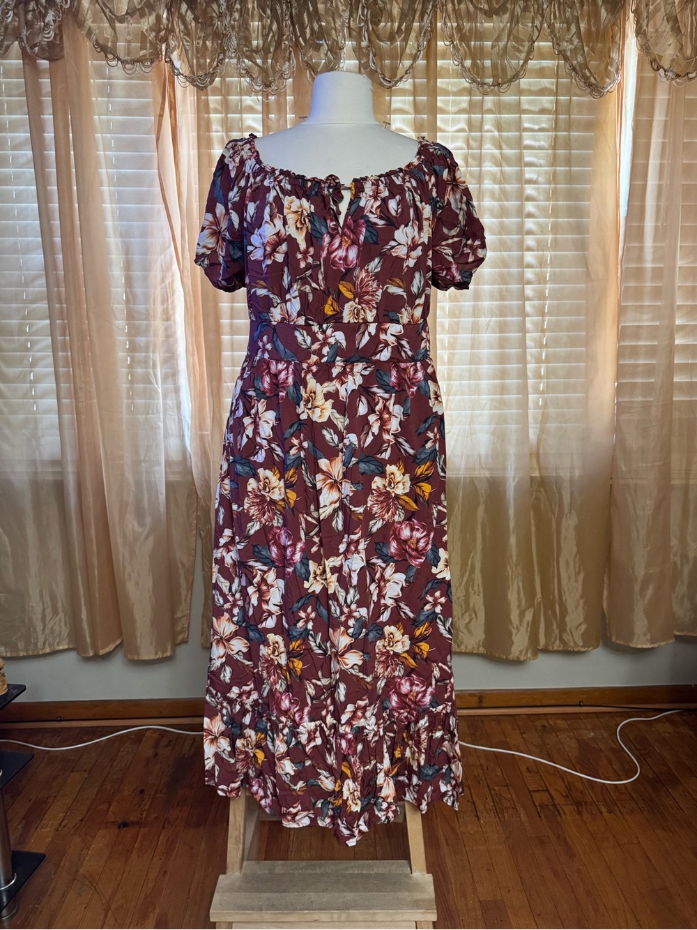 torrid Burgundy Floral Off-Shoulder Maxi Dress